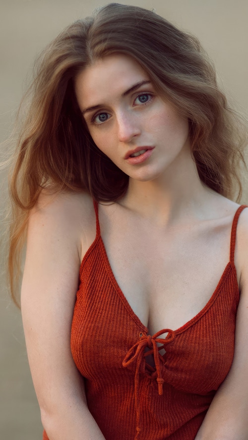 Young woman with blonde hair and blue eyes