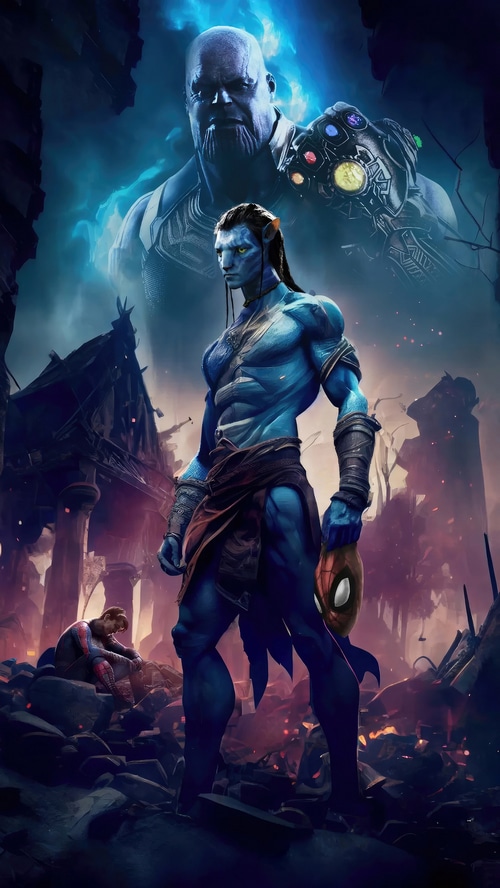 Avatar and Thanos with Infinity Gauntlet