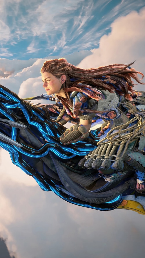 Aloy riding a robotic bird in Horizon Forbidden West 4K