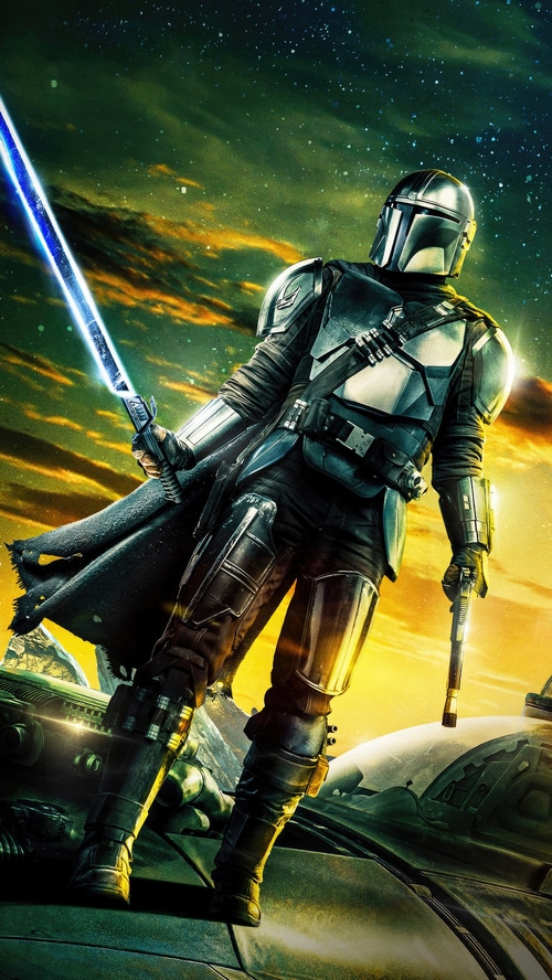 The Mandalorian with a Lightsaber and Blaster