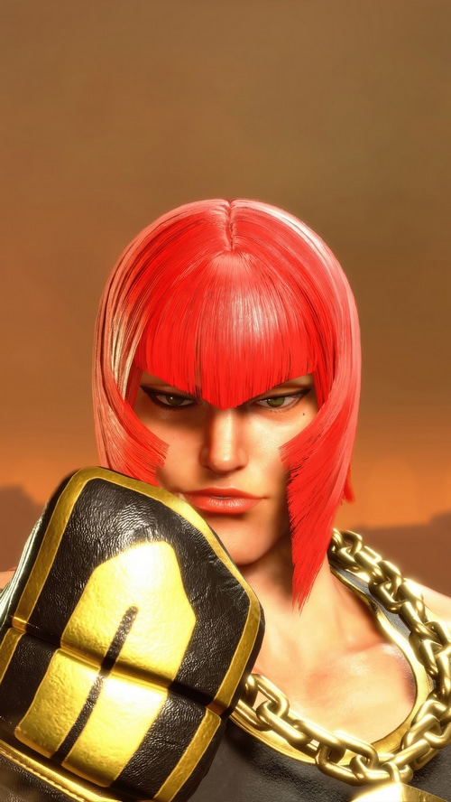 Street Fighter 6 character with red hair and gold chain