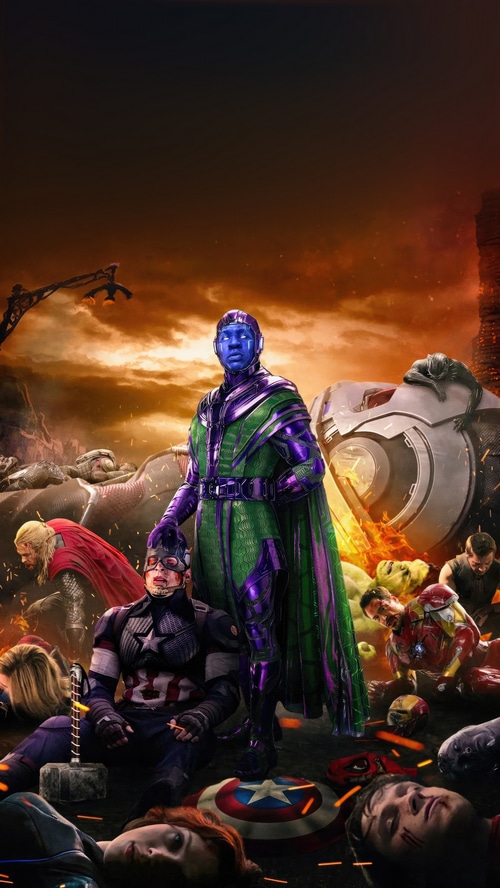 Kang the Conqueror stands over fallen Avengers