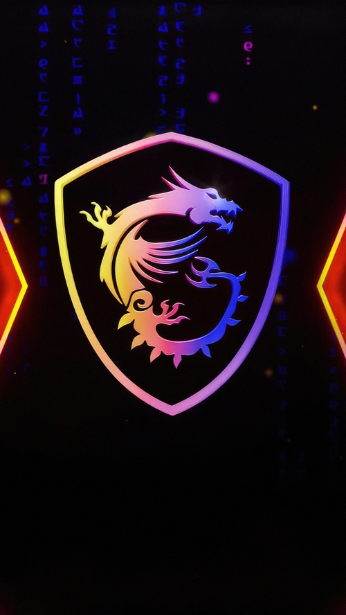 MSI logo with dragon and matrix code