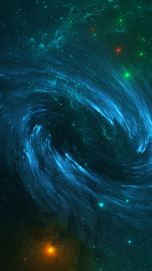 Digital art of a swirling galaxy with stars