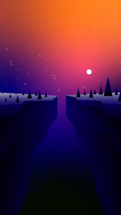 Minimalist digital art of a canyon at sunset