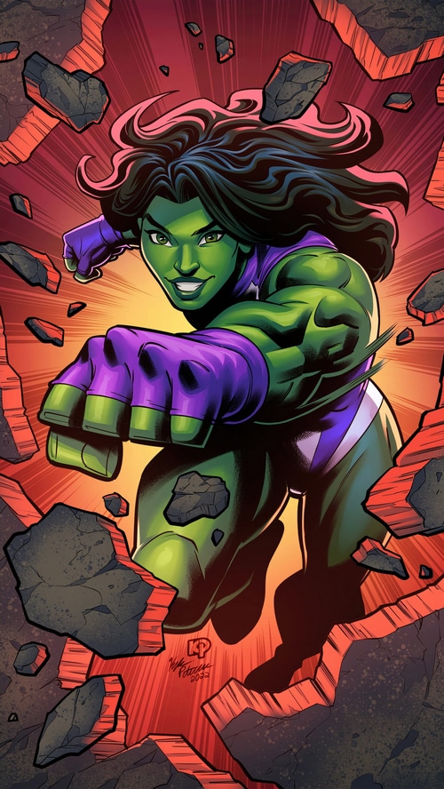 She-Hulk punching through rocks
