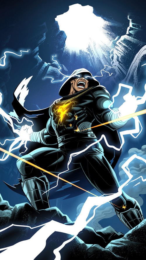 Black Adam surrounded by lightning