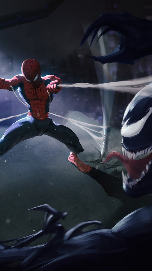 Spider-Man fighting Venom in digital art