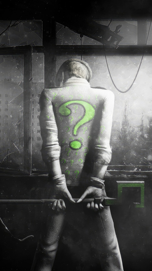 The Riddler in a dark, gritty environment