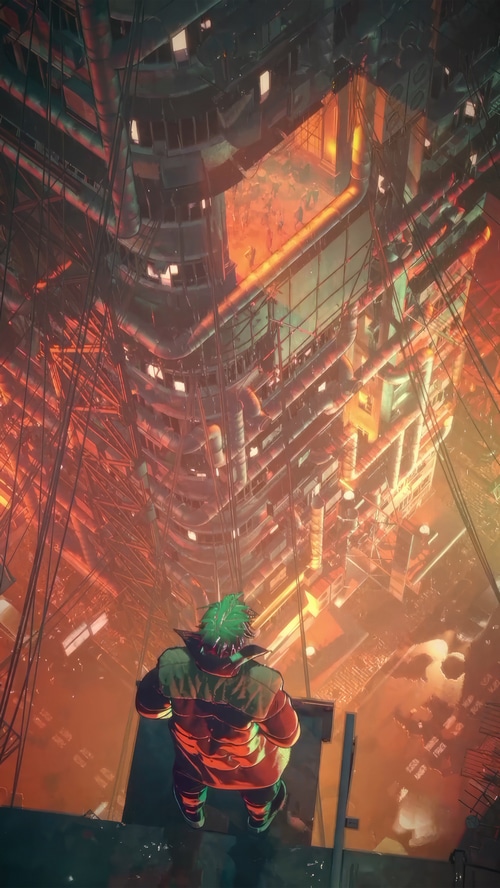 Cyberpunk character overlooking a futuristic city