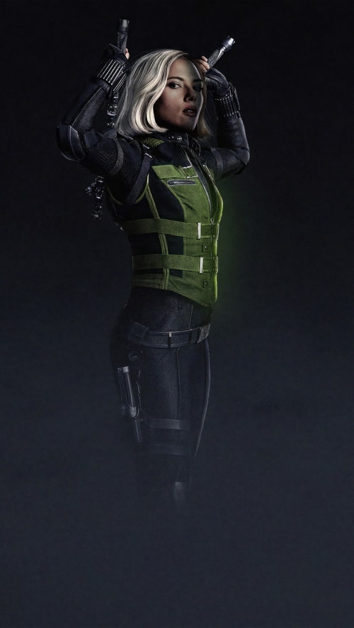 Black Widow holding batons, digital art