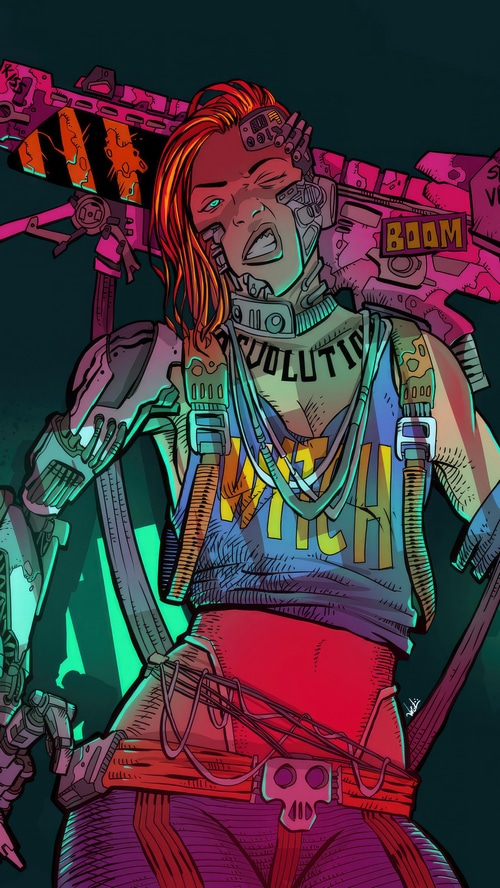 Cyberpunk woman with a large weapon