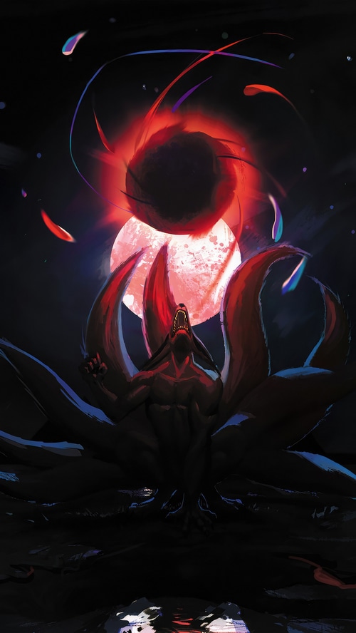 Kurama with a red moon and eclipse
