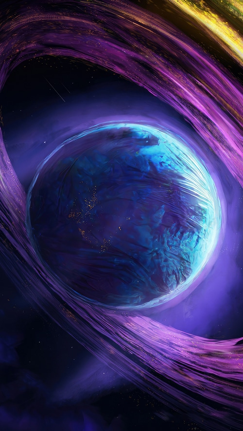 Digital art of a planet with purple rings