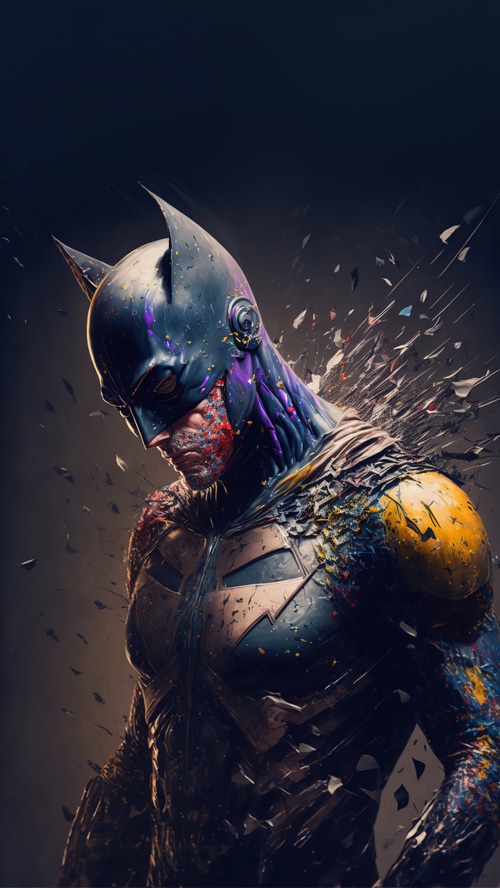 Batman artwork with colorful paint splatters