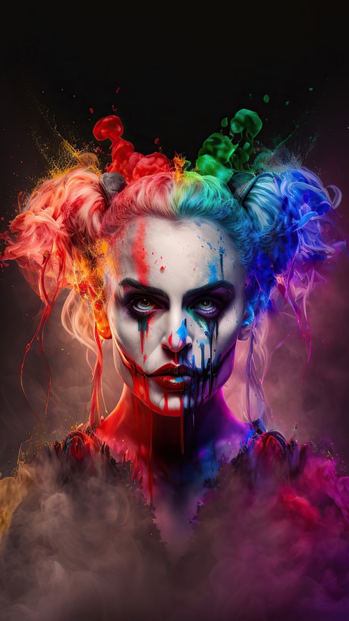 Harley Quinn with colorful paint splashes
