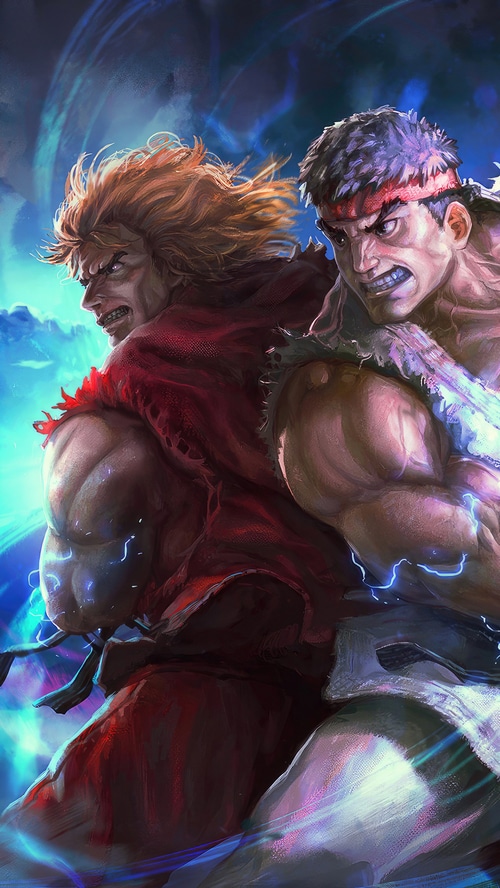 Ryu and Ken from Street Fighter in battle