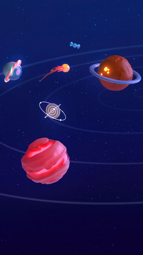 Candy planets and celestial objects in space