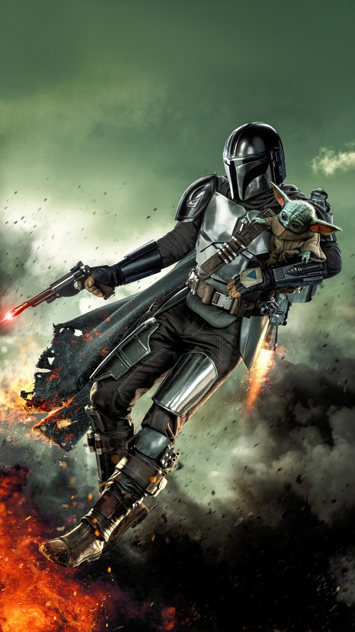 The Mandalorian and Grogu in action