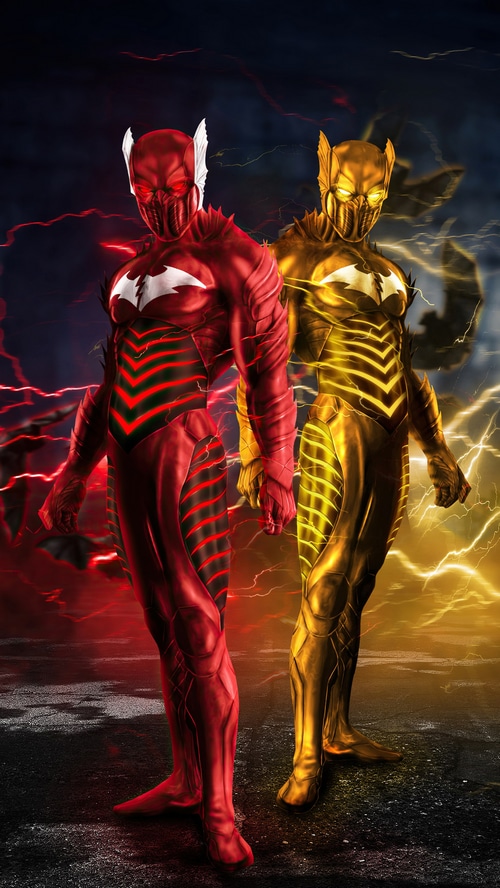 The Flash and Reverse-Flash Batman suits