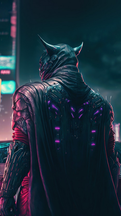 Cyberpunk Batman with Horns and Purple Lights