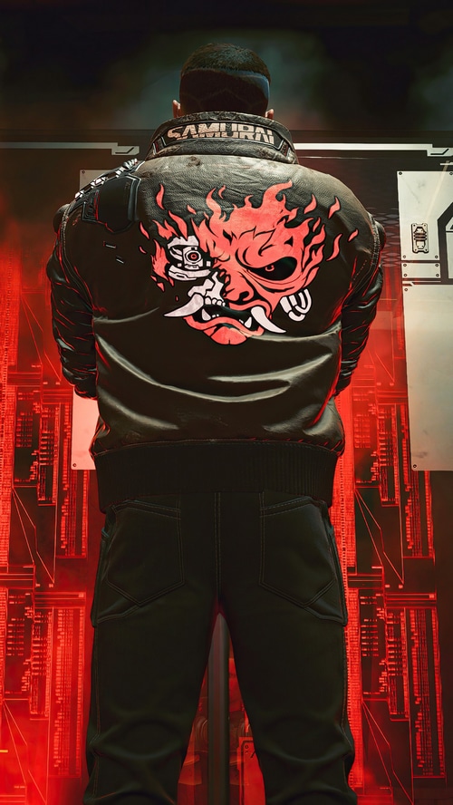 Cyberpunk 2077 Samurai jacket with red oni mask