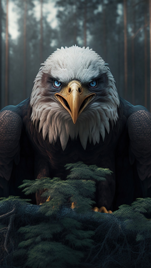 Bald Eagle Artwork in a Forest