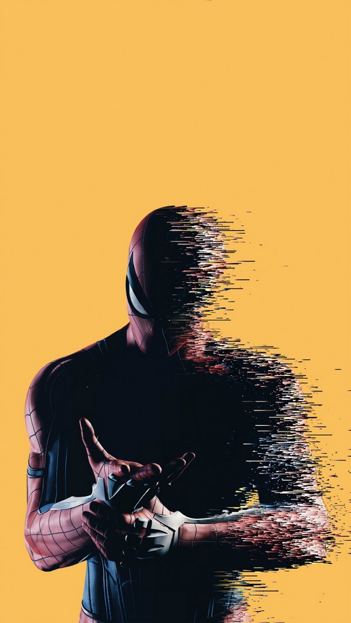 Spiderman dissolving into digital fragments