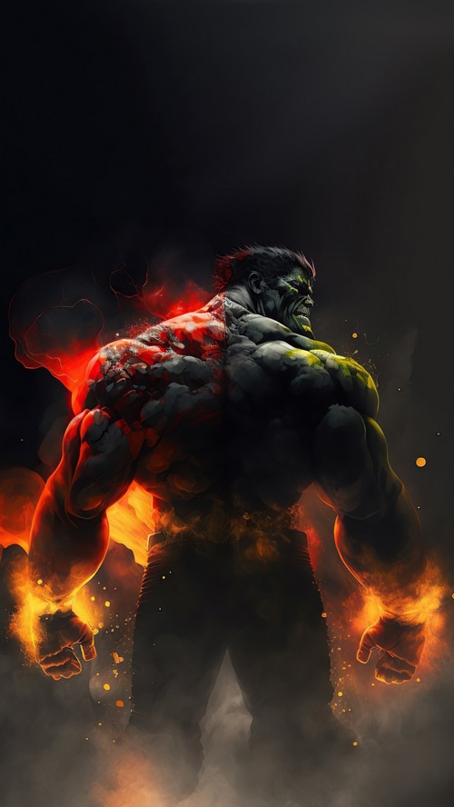 The Hulk engulfed in flames and smoke