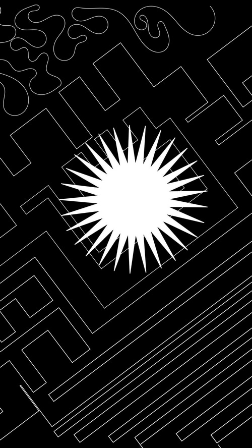 Abstract black and white digital art with geometric patterns
