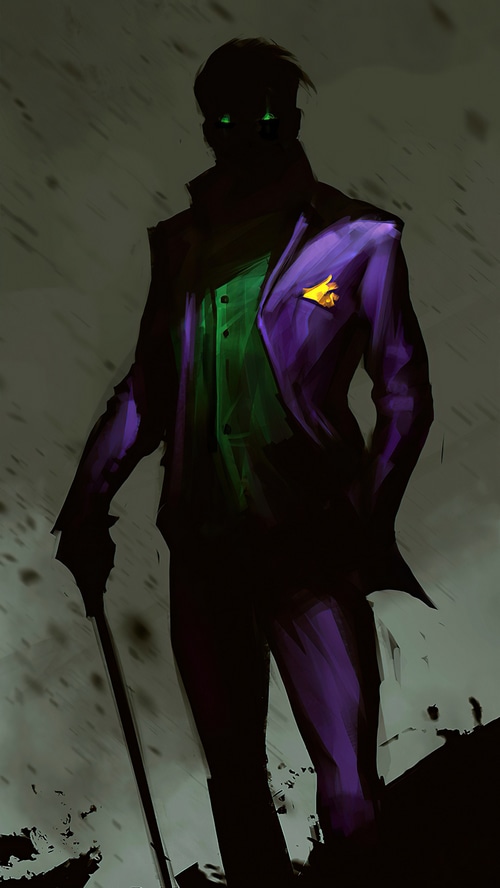 The Joker in a purple suit with green shirt