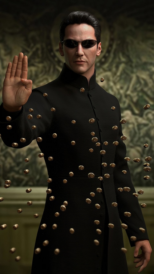Neo from The Matrix stopping bullets