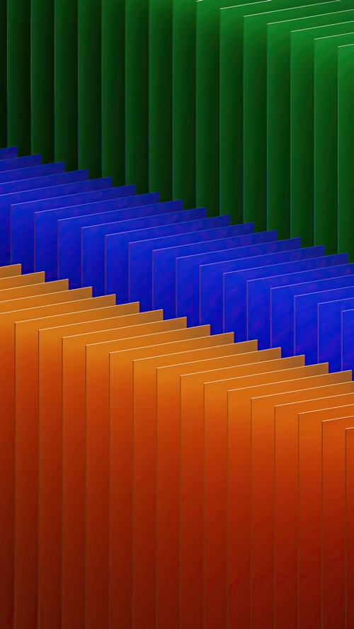 Abstract digital art with orange, blue, and green layers