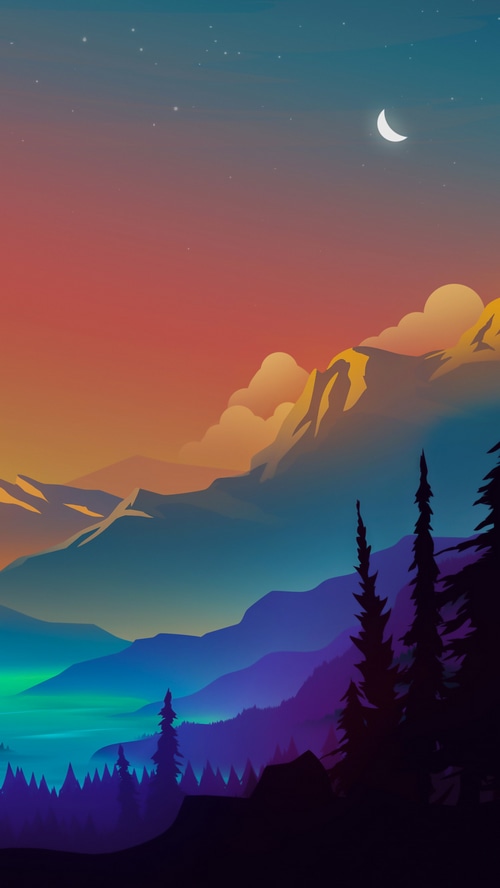 Digital art of a mountain landscape at dusk