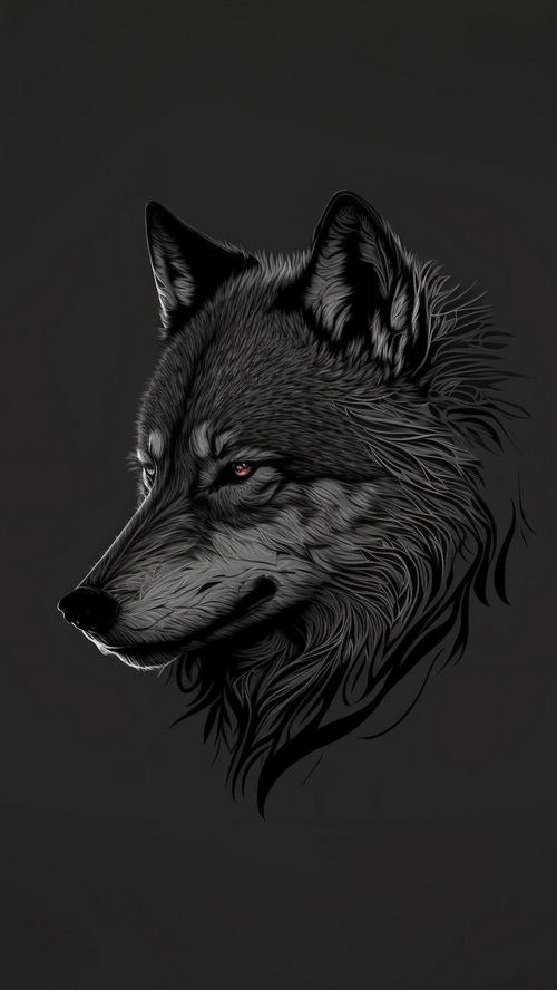 Minimalist artwork of a wolf in dark tones