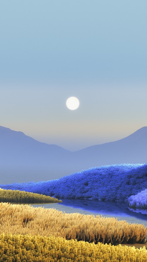 Windows 4K landscape with sun and mountains