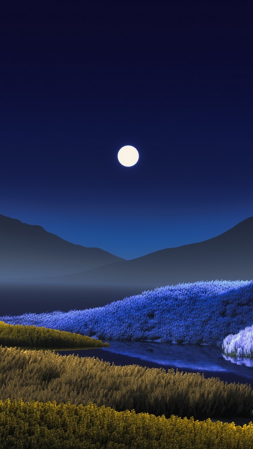 4K Night Landscape with Moon and Mountains