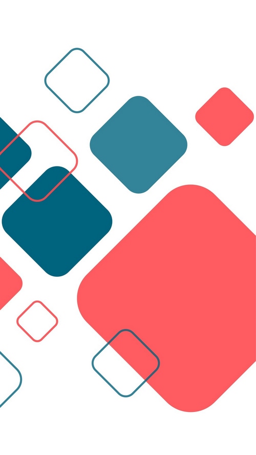 Abstract artwork with teal and coral rounded squares