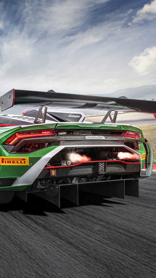 Lamborghini Huracan GT3 EVO2 rear view with flames