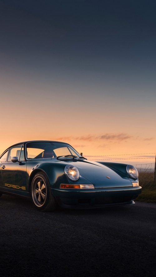 Dark Green Porsche 911 Classic Car at Sunset