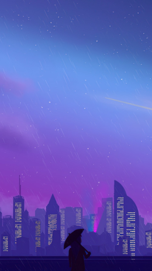 Digital Art of a Cityscape at Night with Rain
