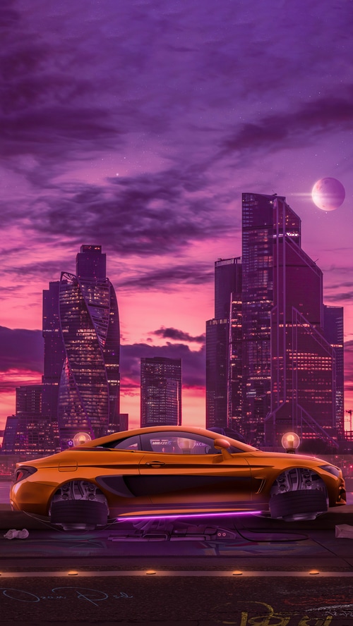 Cyberpunk Cityscape with Futuristic Car 4K