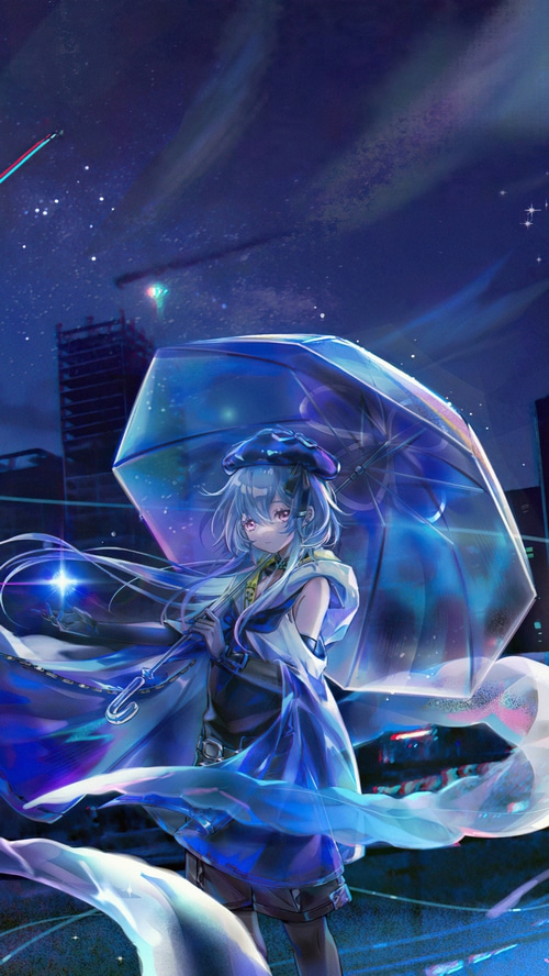 Arknights 4K anime girl with umbrella at night