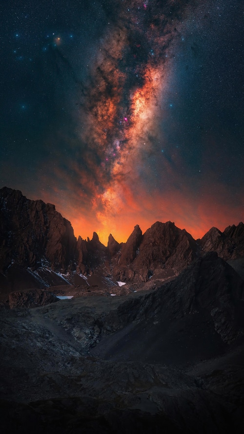 Milky Way over rugged mountains