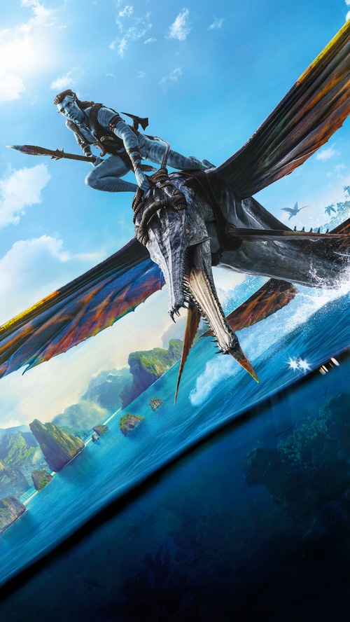 Avatar The Way of Water Na'vi riding a flying creature