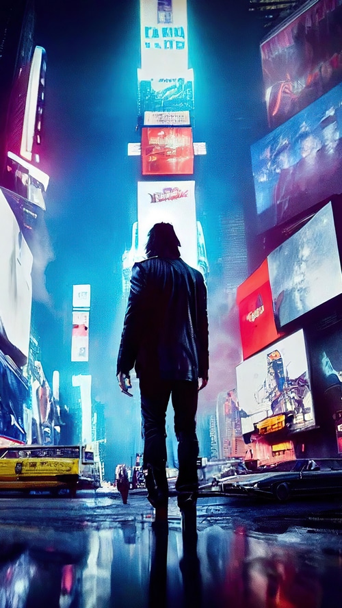 Cyberpunk 2077 character in a neon city