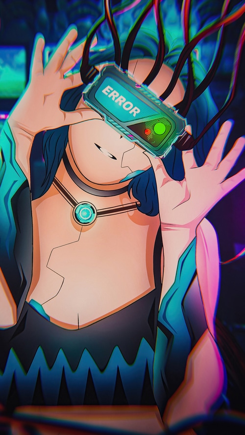 Anime girl with VR headset displaying 'ERROR'