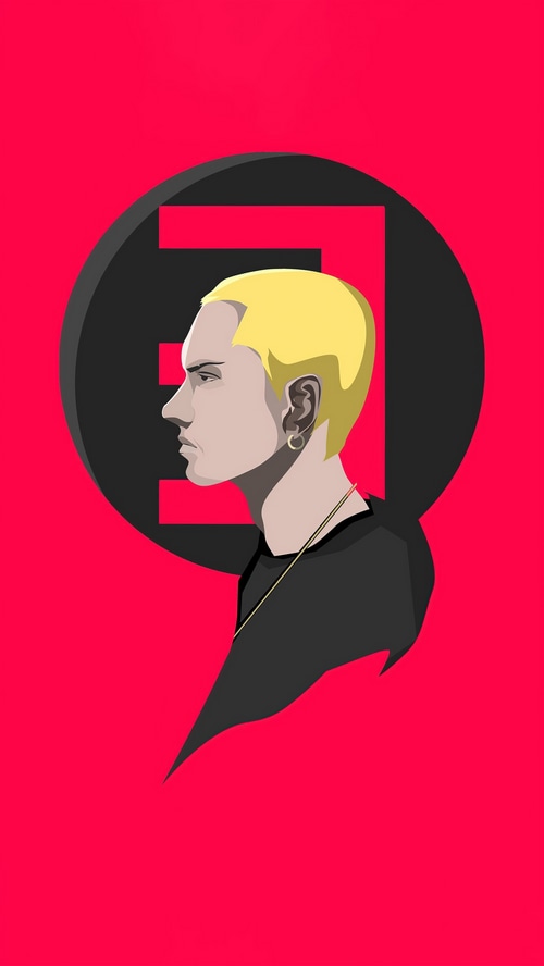 Eminem in profile against a red and black background