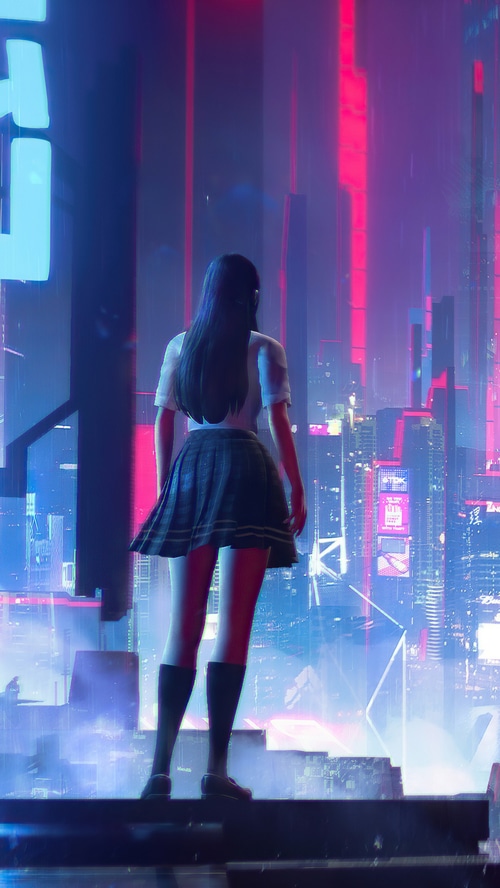 Cyberpunk girl in a neon city