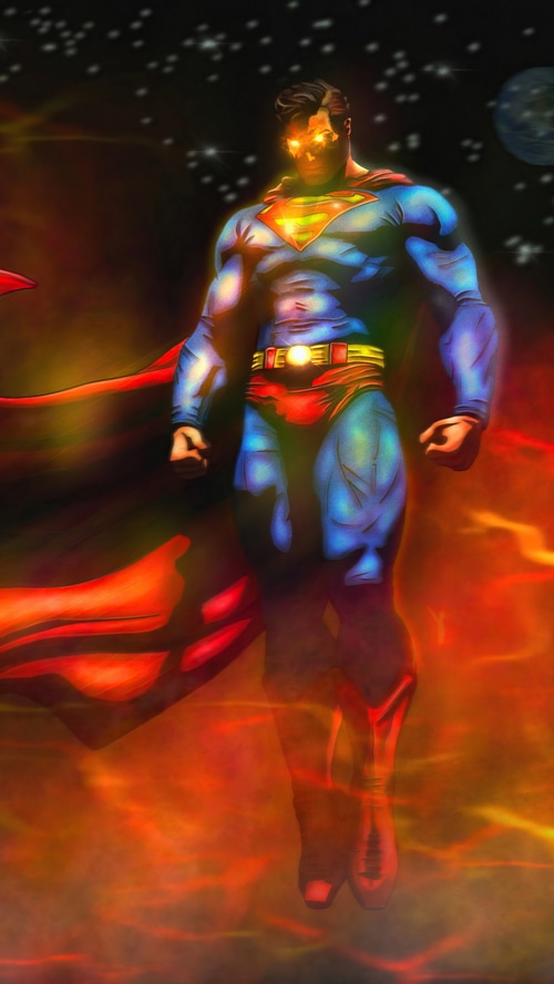 Superman in Space with Fiery Aura